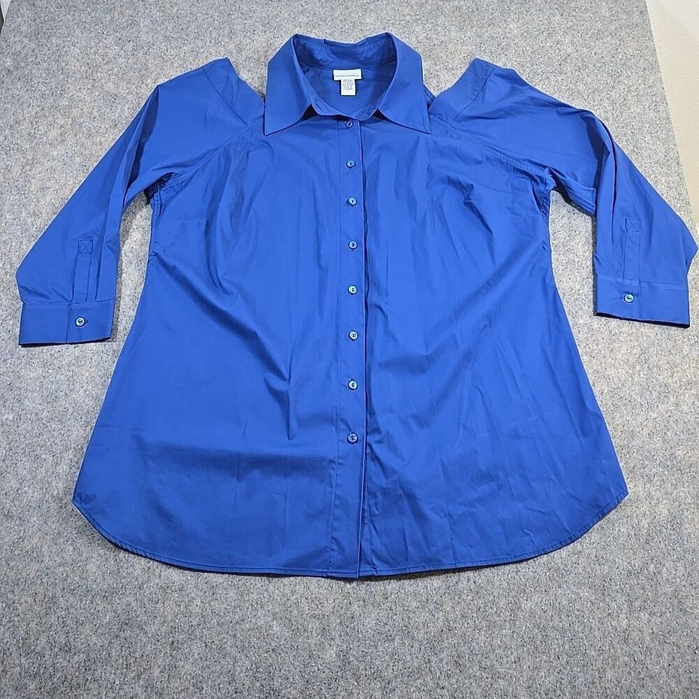 Soft Surroundings Royal Blue Button Up 3X Long Sleeve Cold Shoulder Tunic Top